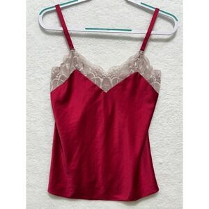 Flora Nikrooz XS Red Cami Top Lace Trim Satin‎ Sleeveless Tank Blouse